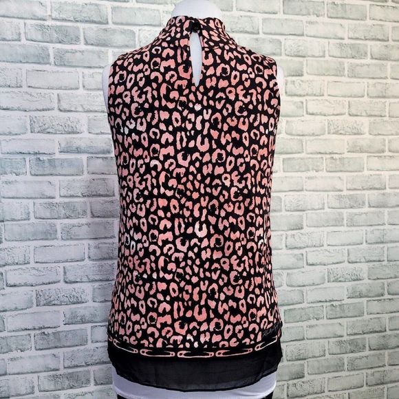 Karl Lagerfeld Womens M Pink Black Animal Leopard Print Sleeveless Blouse Top - Picture 7 of 11